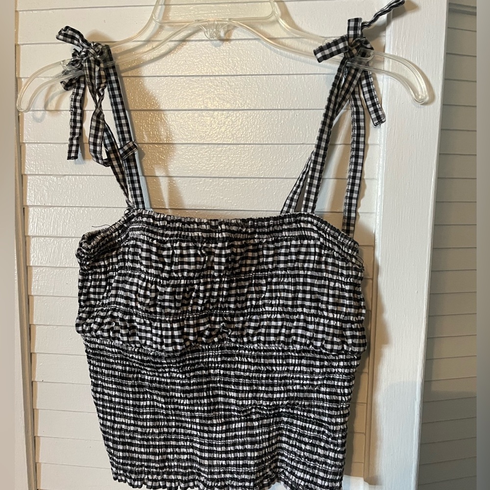 Gingham ribbed top with tie straps